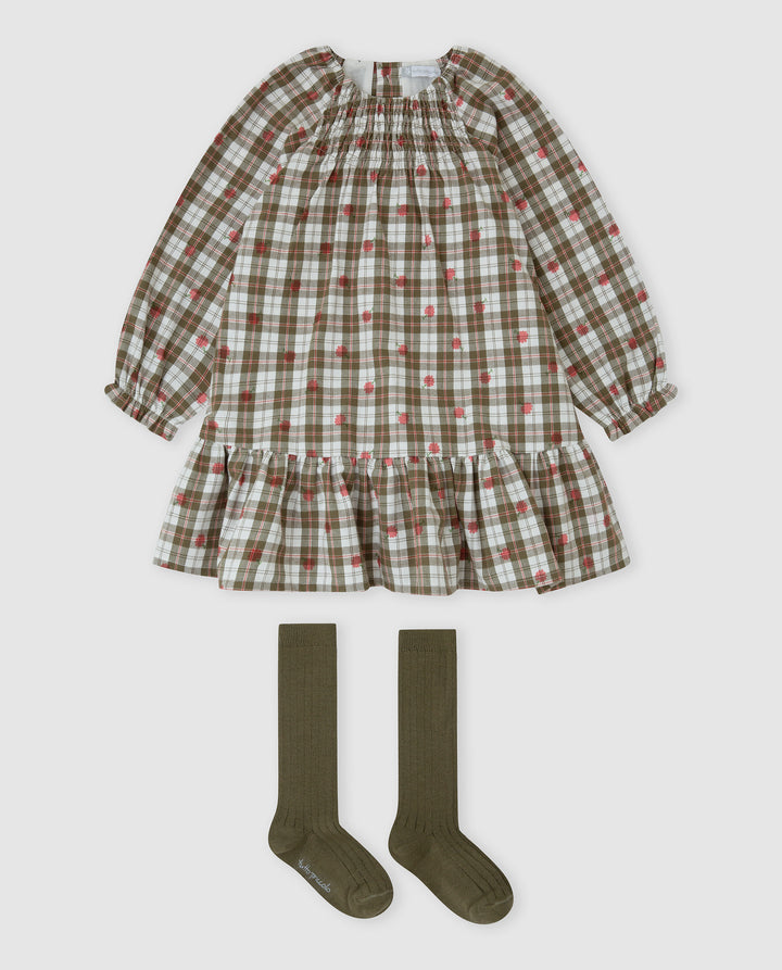 VESTIDO CAQUI CUADROS CON CALCETINES