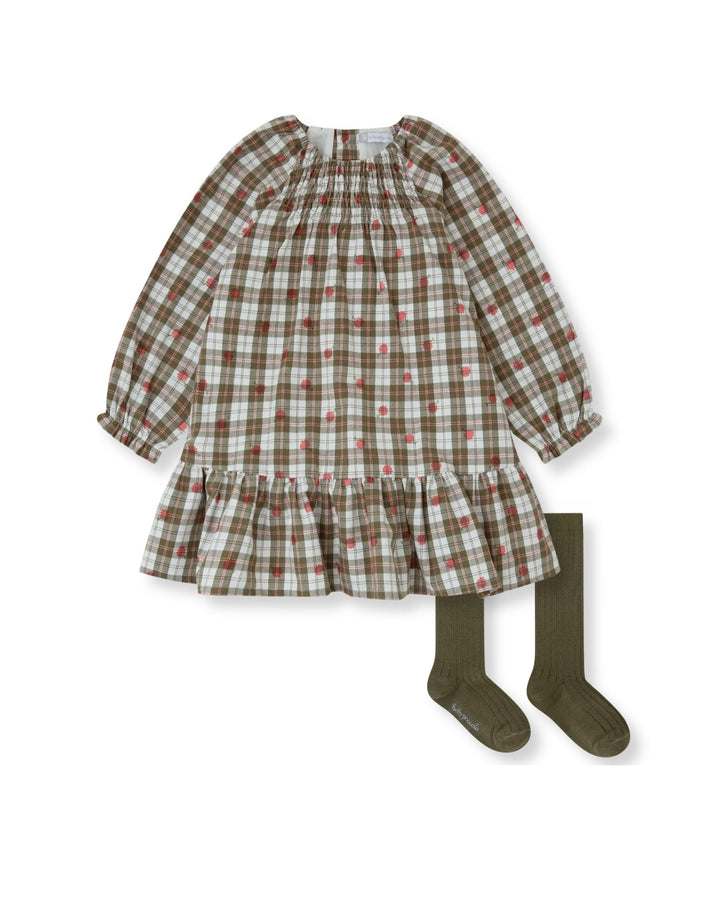 VESTIDO CAQUI CUADROS CON CALCETINES