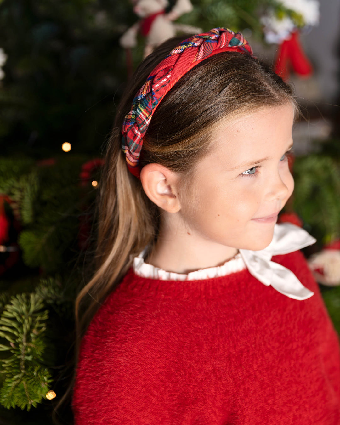 RED CHECKED BRAIDED HEADBAND