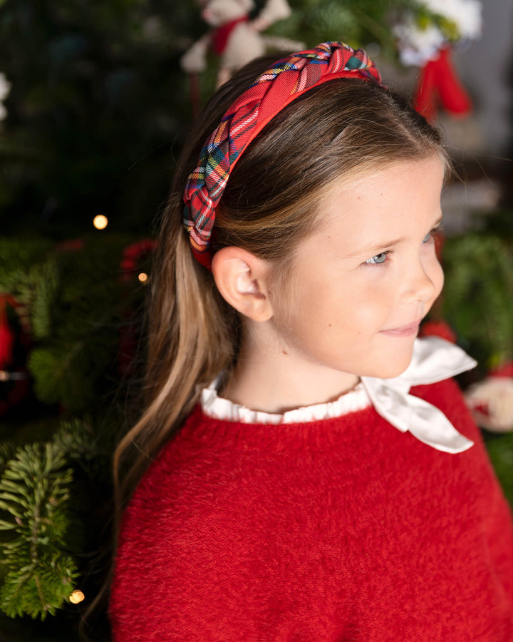 RED CHECKED BRAIDED HEADBAND