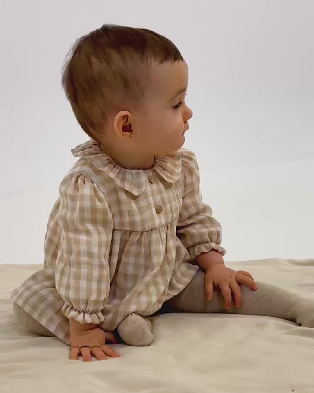 SAND GINGHAM DRESS NEWBORN