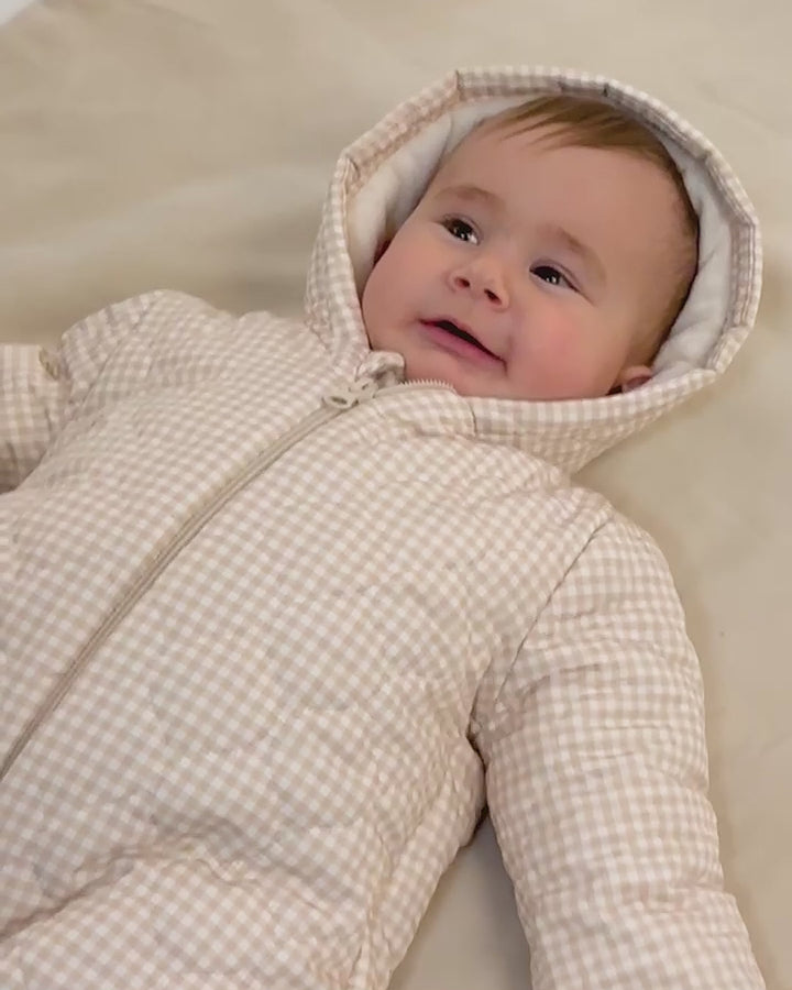 SAND GINGHAM QUILTED ROMPER