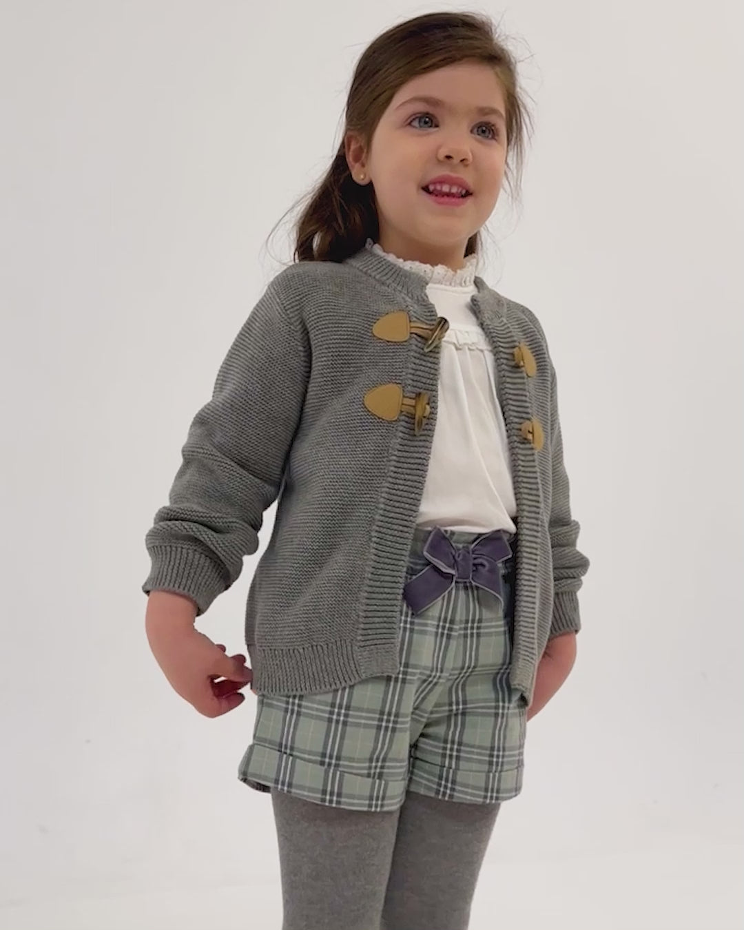 PANTALONCINI A QUADRI GRIGI CON COLLANT