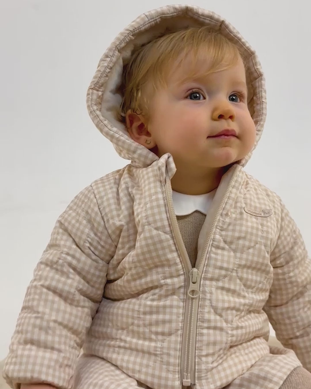 SAND GINGHAM HOODED JACKET